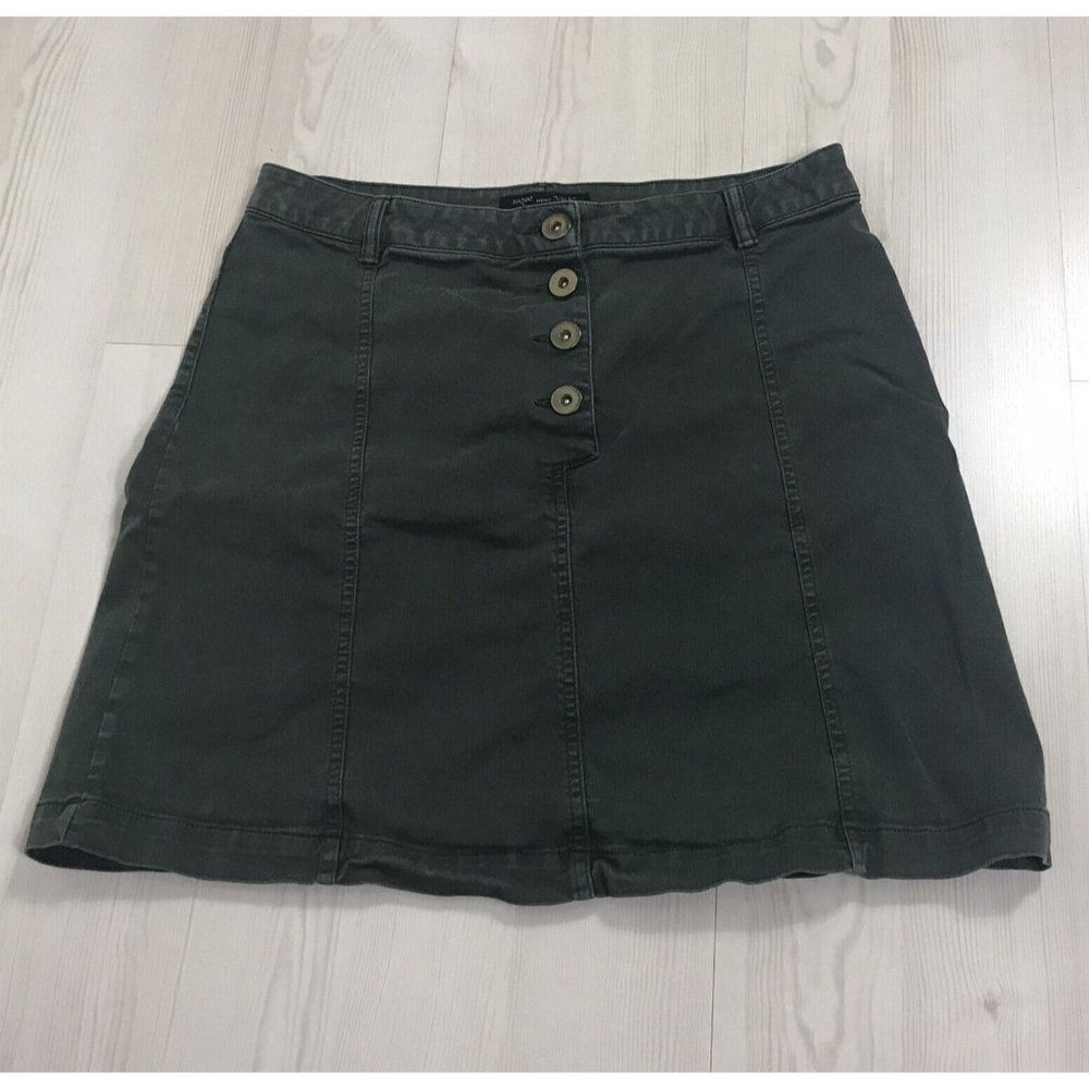 Banana Republic Womens Size 4 Button Front Mini Skirt Armada Green Twill Stretch